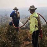 soldados sofocan un incendio forestal
