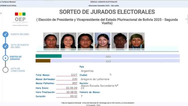 sorteo de jurados para segunda vuelta en Bolivia