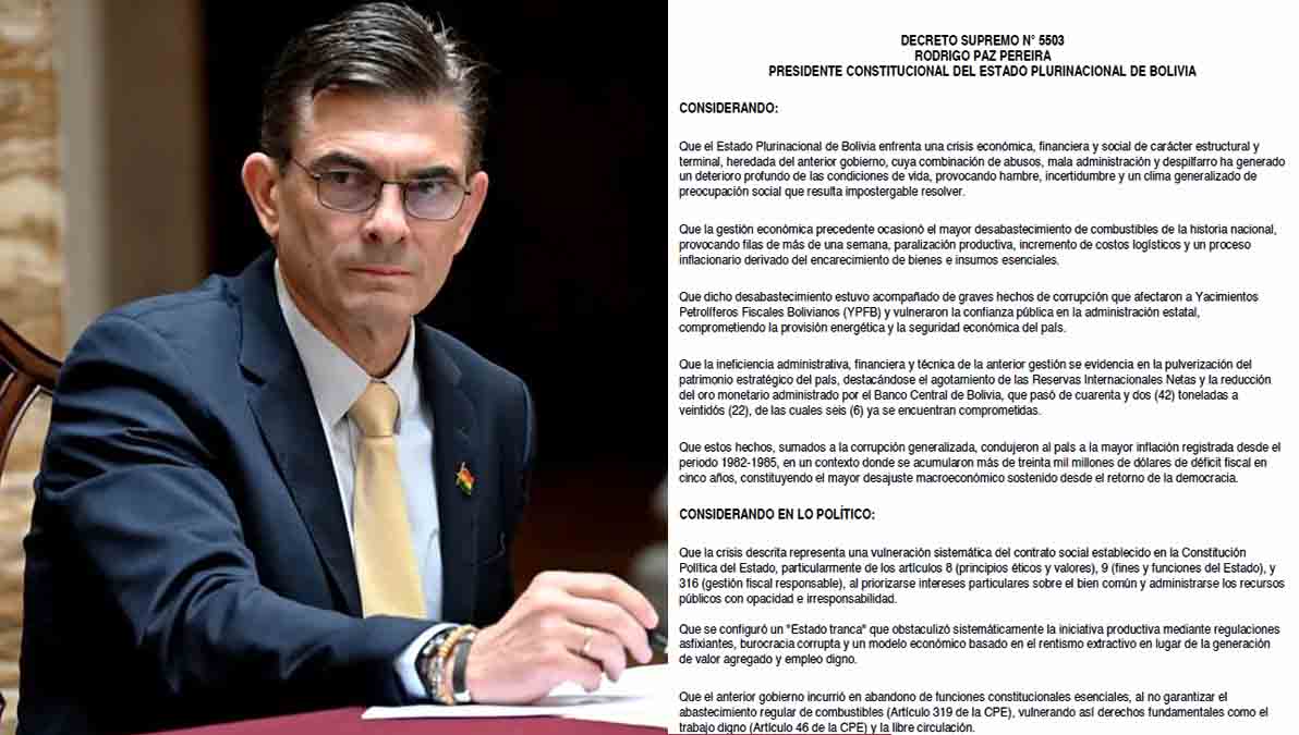 el presidente Rodrigo Paz y el DS 5503