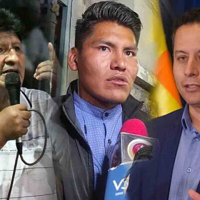 Evo Morales, René Yahuasi y Edmand Lara